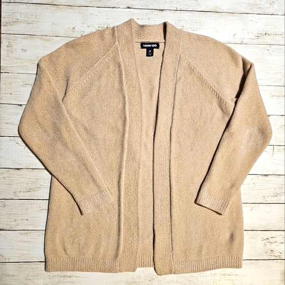 Lands' End Sweaters - LANDS' END Cream Tan Ivory Chenille Cardigan Super Soft Cozy Sweater Size M